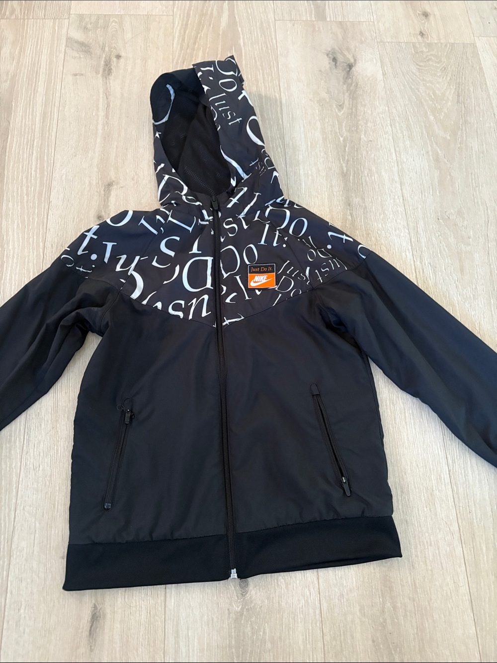 Nike Kids Black Hooded Logo-Print Rain Jacket
